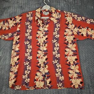 VTG Avanti Hawaiian Camp Shirt Men's XL Red Silk Lei Flowery Aloha Print